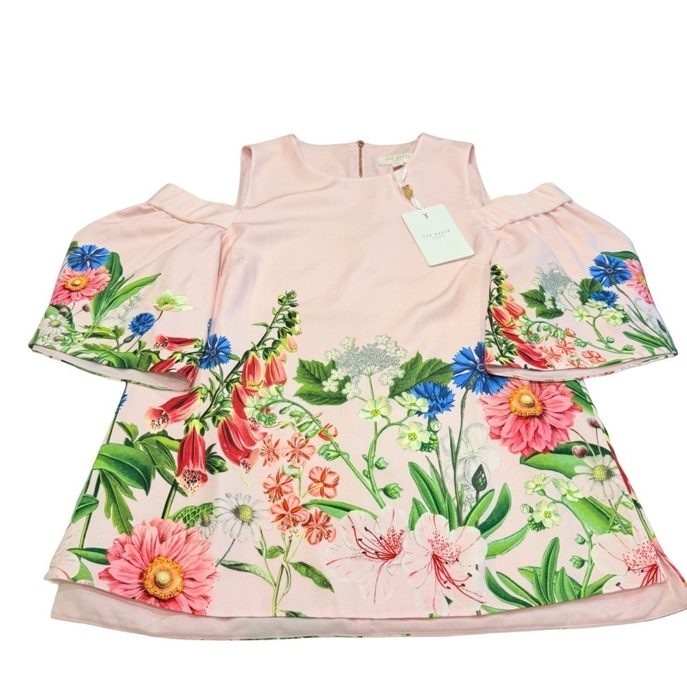 Ted Baker Pink Floral Print Off Shoulder Top SZ 4 =US Sz 10 NWT Ret $269